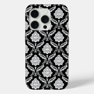 Coque Case-Mate iPhone Motif Damassé Rococo Blanc sur Noir
