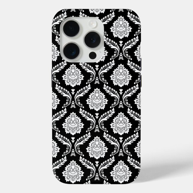 Coques Case-Mate iPhone Motif Damassé Rococo Blanc sur Noir  (Verso)