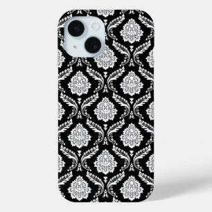 Coque Case-Mate iPhone Motif Damassé Rococo Blanc sur Noir