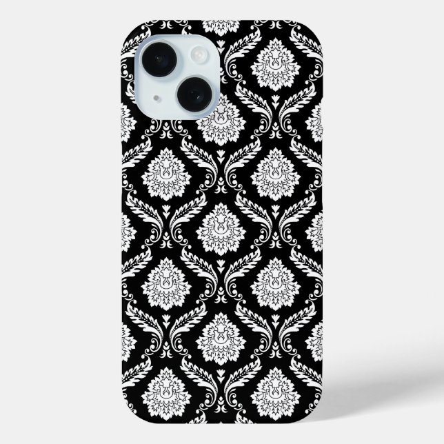 Coques Case-Mate iPhone Motif Damassé Rococo Blanc sur Noir  (Verso)