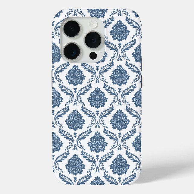 Coques Case-Mate iPhone Motif Damassé Rococo Bleu sur Blanc (Verso)