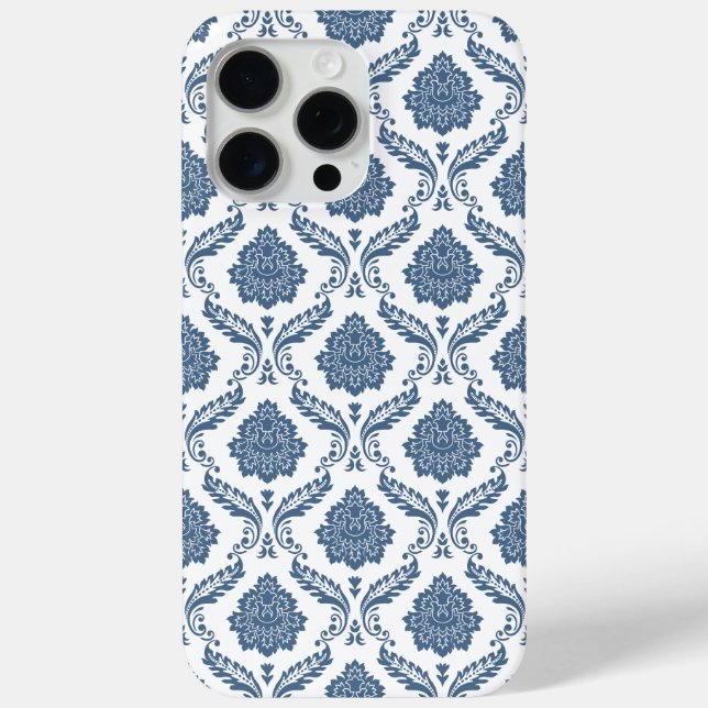 Coques Case-Mate iPhone Motif Damassé Rococo Bleu sur Blanc (Verso)