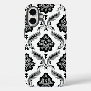 Coque Pour iPhone 16 Plus Motif Damassé Rococo Gris Noir Blanc