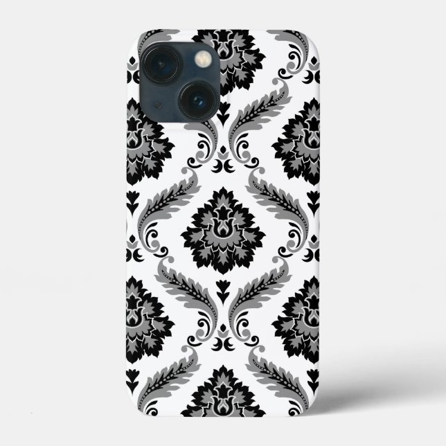 Coques Case-Mate iPhone Motif Damassé Rococo Gris Noir Blanc (Verso)