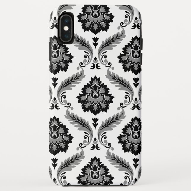 Coques Case-Mate iPhone Motif Damassé Rococo Gris Noir Blanc (Dos)