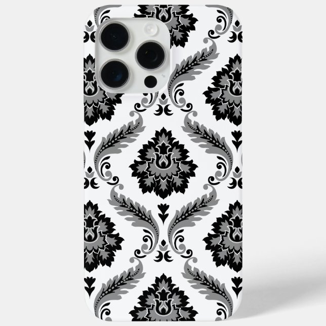 Coques Case-Mate iPhone Motif Damassé Rococo Gris Noir Blanc (Verso)