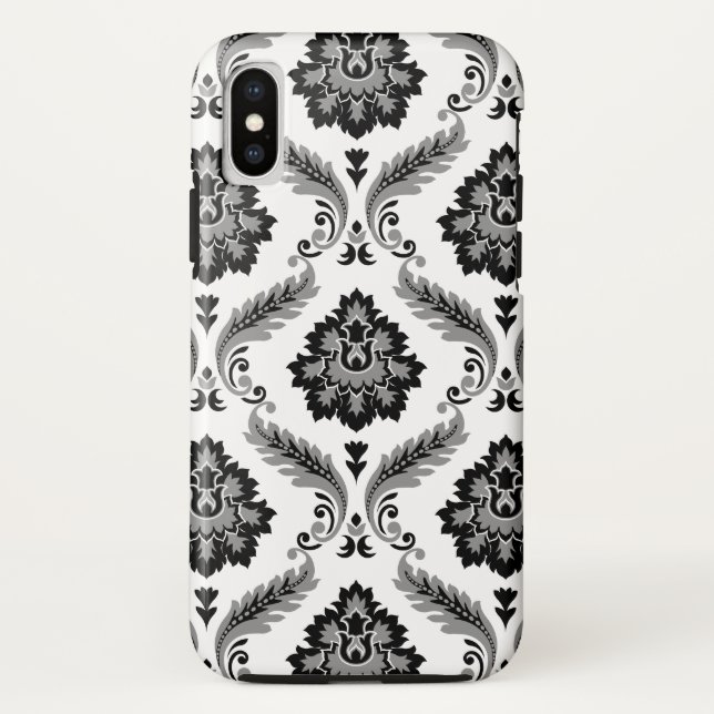 Coques Case-Mate iPhone Motif Damassé Rococo Gris Noir Blanc (Dos)