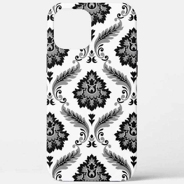 Coques Case-Mate iPhone Motif Damassé Rococo Gris Noir Blanc (Verso)
