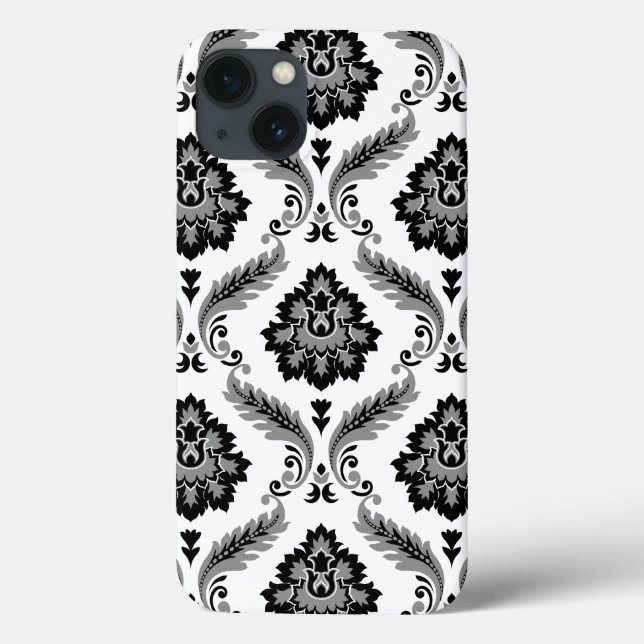 Coques Case-Mate iPhone Motif Damassé Rococo Gris Noir Blanc (Verso)