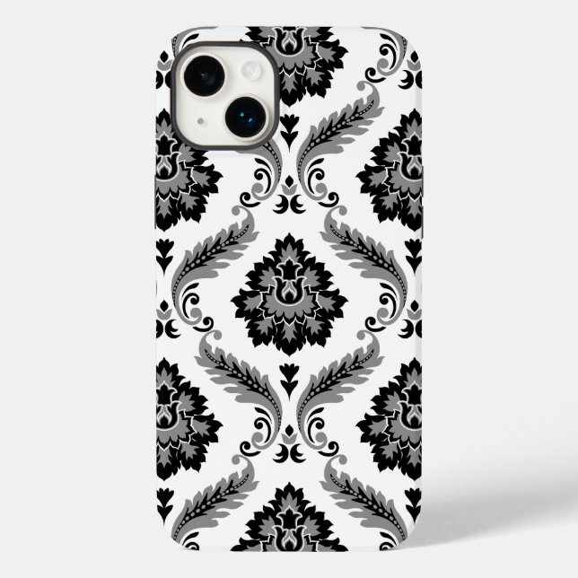 Coques Case-Mate iPhone Motif Damassé Rococo Gris Noir Blanc (Verso)