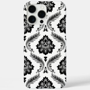 Coque iPhone 16 Pro Max Motif Damassé Rococo Gris Noir Blanc