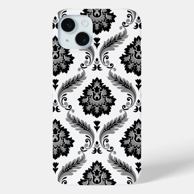 Coques Case-Mate iPhone Motif Damassé Rococo Gris Noir Blanc (Verso)