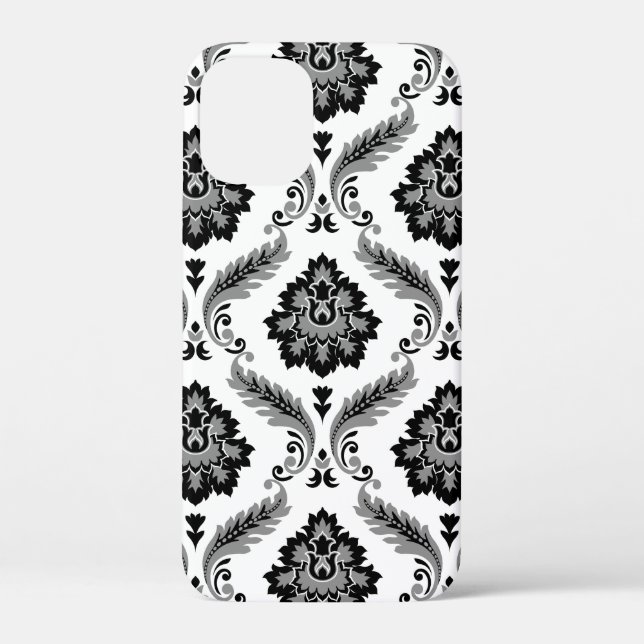 Coques Case-Mate iPhone Motif Damassé Rococo Gris Noir Blanc (Verso)