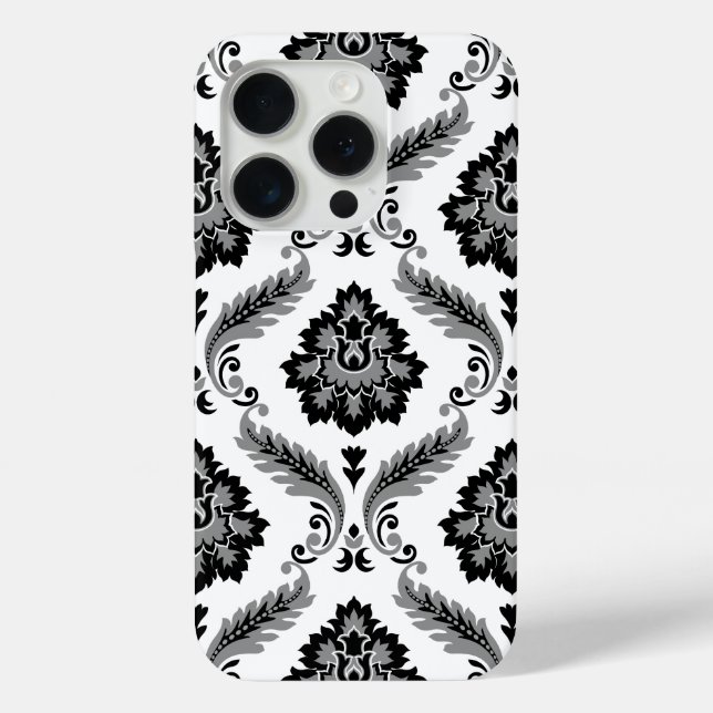 Coques Case-Mate iPhone Motif Damassé Rococo Gris Noir Blanc (Verso)