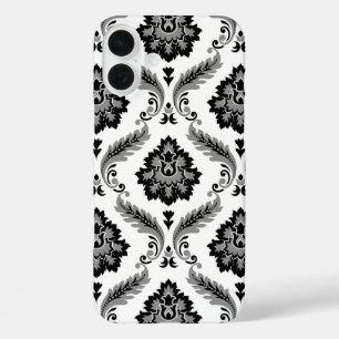 Coque Pour iPhone 16 Plus Motif Damassé Rococo Gris Noir Blanc