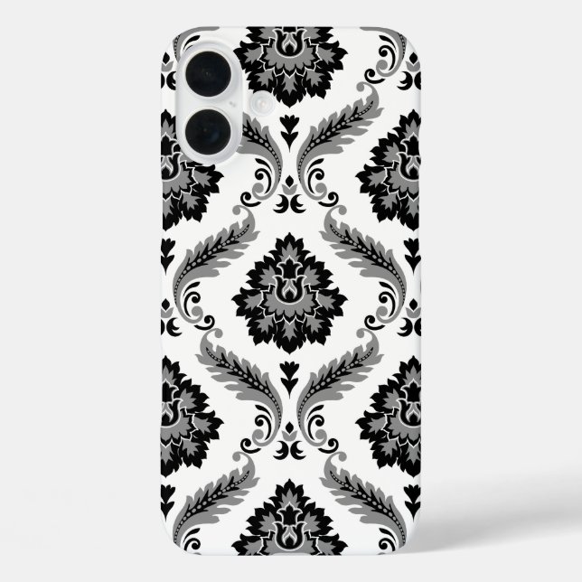 Coques Case-Mate iPhone Motif Damassé Rococo Gris Noir Blanc (Verso)