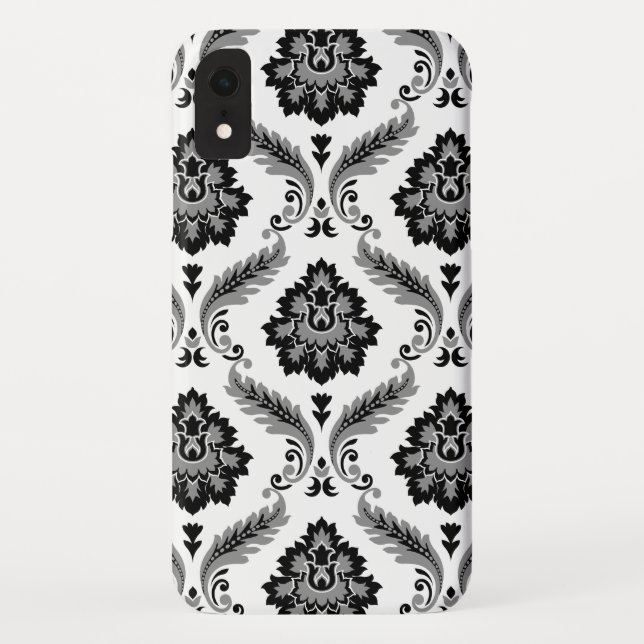 Coques Case-Mate iPhone Motif Damassé Rococo Gris Noir Blanc (Dos)