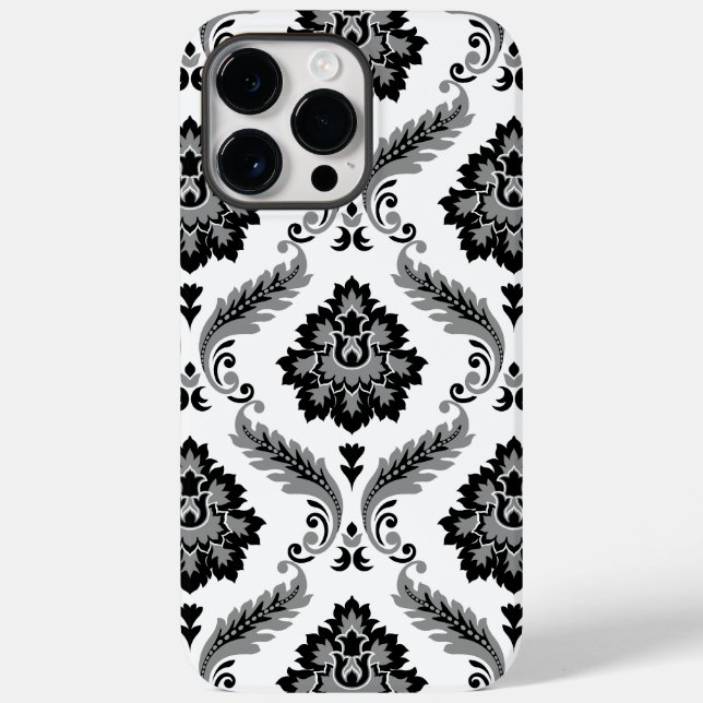 Coques Case-Mate iPhone Motif Damassé Rococo Gris Noir Blanc (Verso)