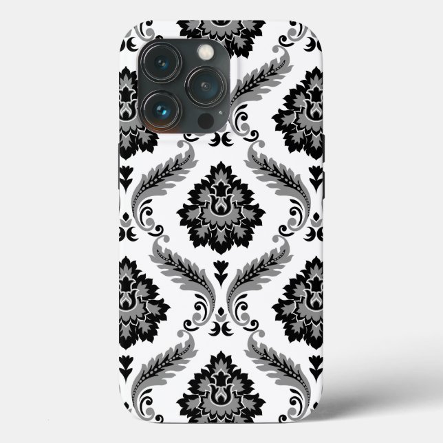 Coques Case-Mate iPhone Motif Damassé Rococo Gris Noir Blanc (Verso)