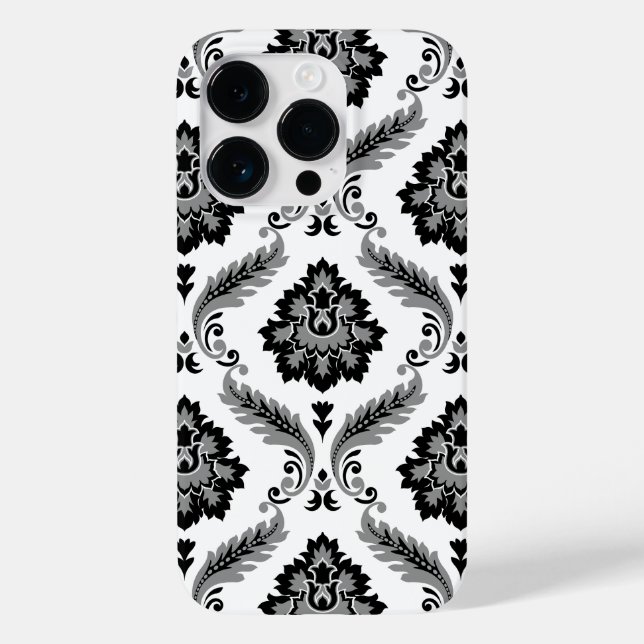Coques Case-Mate iPhone Motif Damassé Rococo Gris Noir Blanc (Verso)