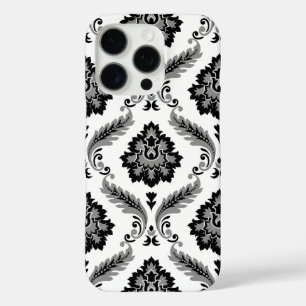 Coque iPhone 16 Pro Motif Damassé Rococo Gris Noir Blanc