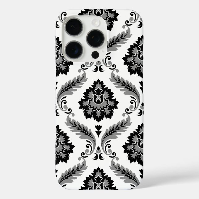 Coques Case-Mate iPhone Motif Damassé Rococo Gris Noir Blanc (Verso)