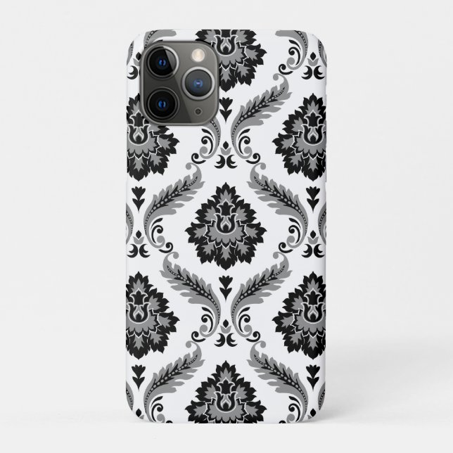 Coques Case-Mate iPhone Motif Damassé Rococo Gris Noir Blanc (Dos)