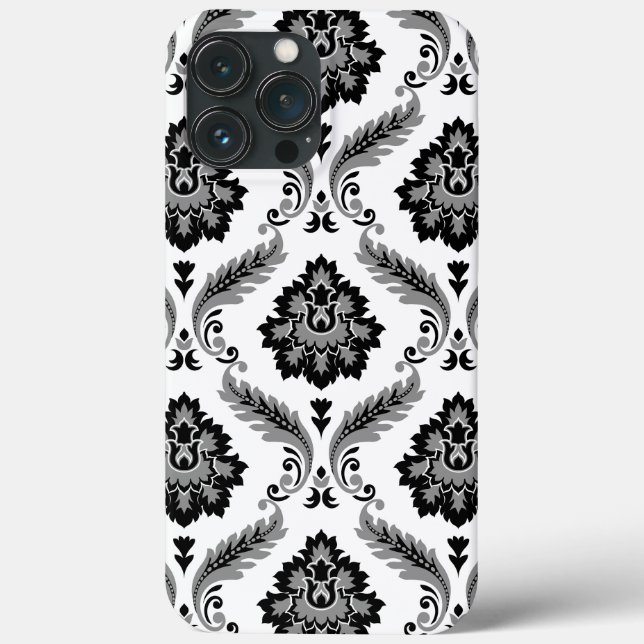 Coques Case-Mate iPhone Motif Damassé Rococo Gris Noir Blanc (Verso)