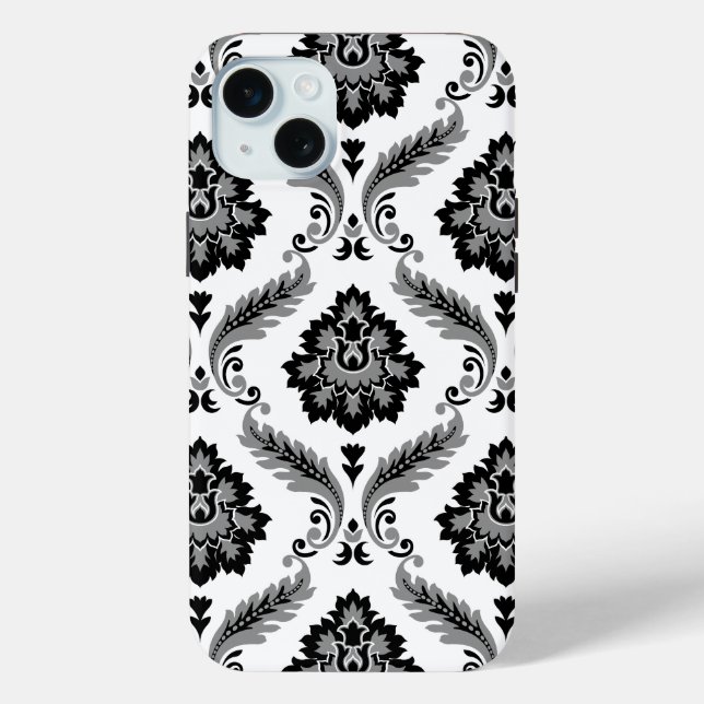 Coques Case-Mate iPhone Motif Damassé Rococo Gris Noir Blanc (Verso)