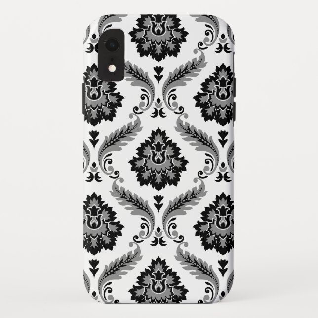 Coques Case-Mate iPhone Motif Damassé Rococo Gris Noir Blanc (Dos)