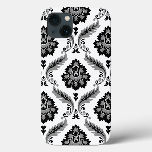 Coques Case-Mate iPhone Motif Damassé Rococo Gris Noir Blanc (Verso)
