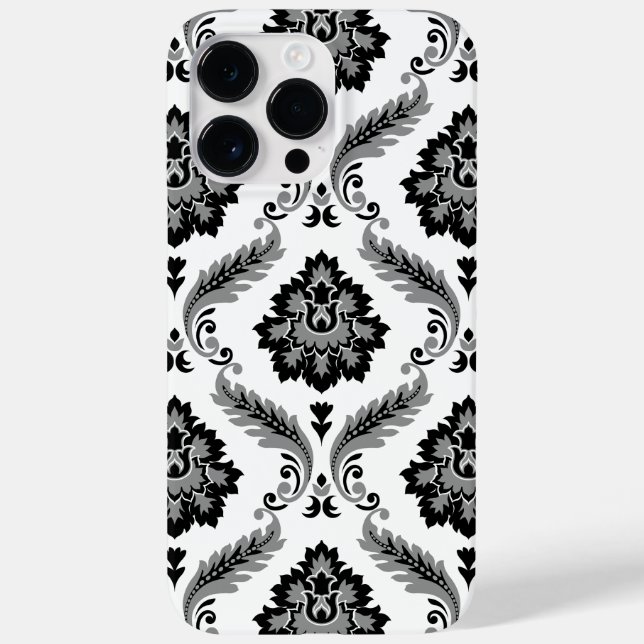 Coques Case-Mate iPhone Motif Damassé Rococo Gris Noir Blanc (Verso)