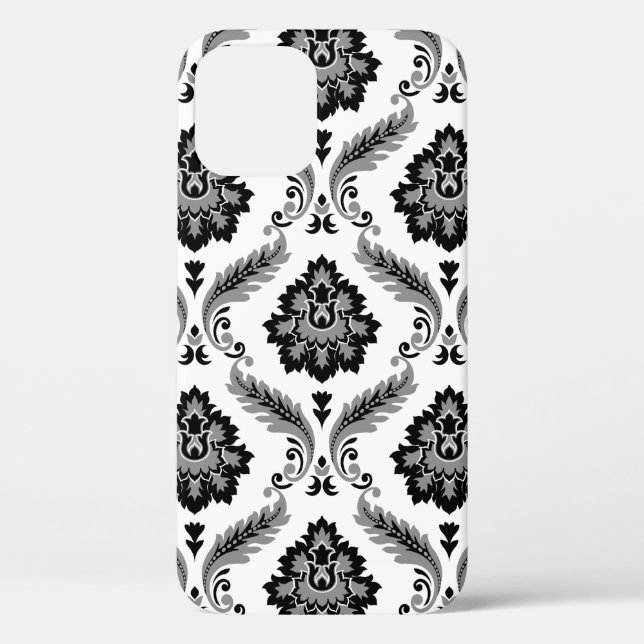 Coques Case-Mate iPhone Motif Damassé Rococo Gris Noir Blanc (Verso)