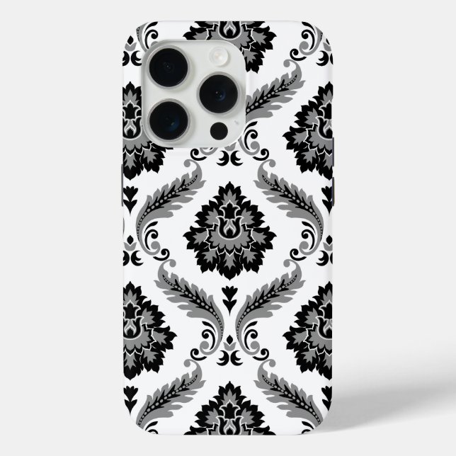 Coques Case-Mate iPhone Motif Damassé Rococo Gris Noir Blanc (Verso)