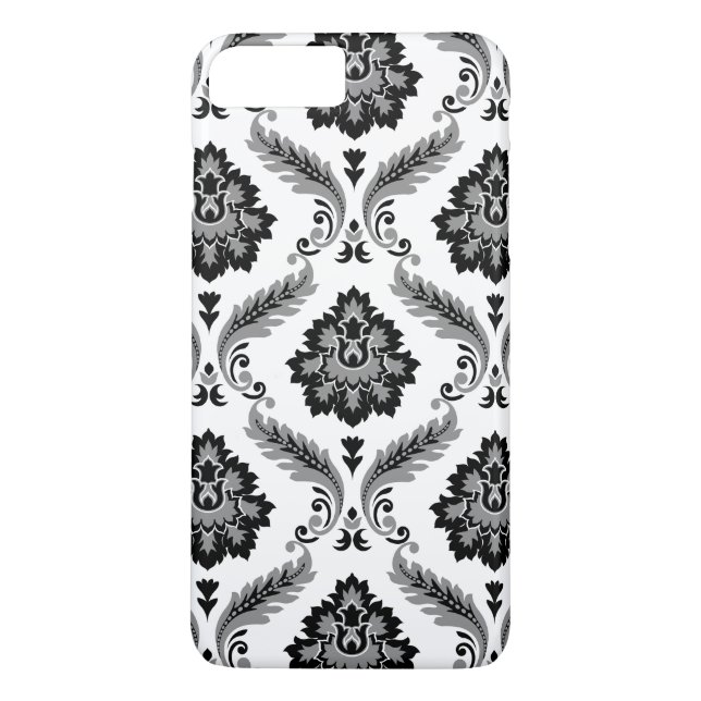 Coques Case-Mate iPhone Motif Damassé Rococo Gris Noir Blanc (Dos)