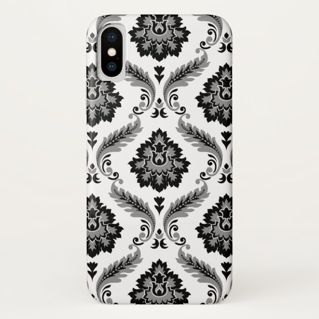 Coques Case-Mate iPhone Motif Damassé Rococo Gris Noir Blanc (Dos)