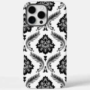 Coque iPhone 16 Pro Max Motif Damassé Rococo Gris Noir Blanc