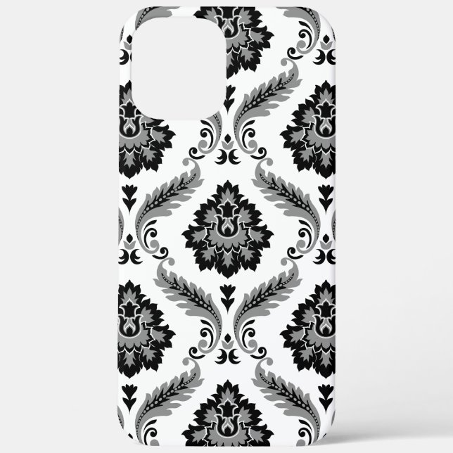 Coques Case-Mate iPhone Motif Damassé Rococo Gris Noir Blanc (Verso)