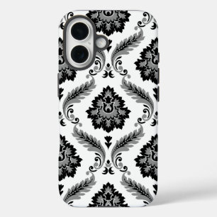 Coque Pour iPhone 16 Motif Damassé Rococo Gris Noir Blanc