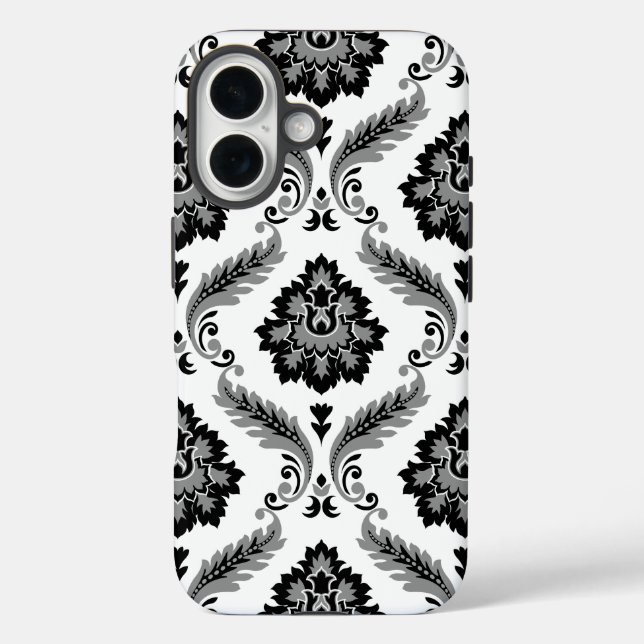 Coques Case-Mate iPhone Motif Damassé Rococo Gris Noir Blanc (Verso)