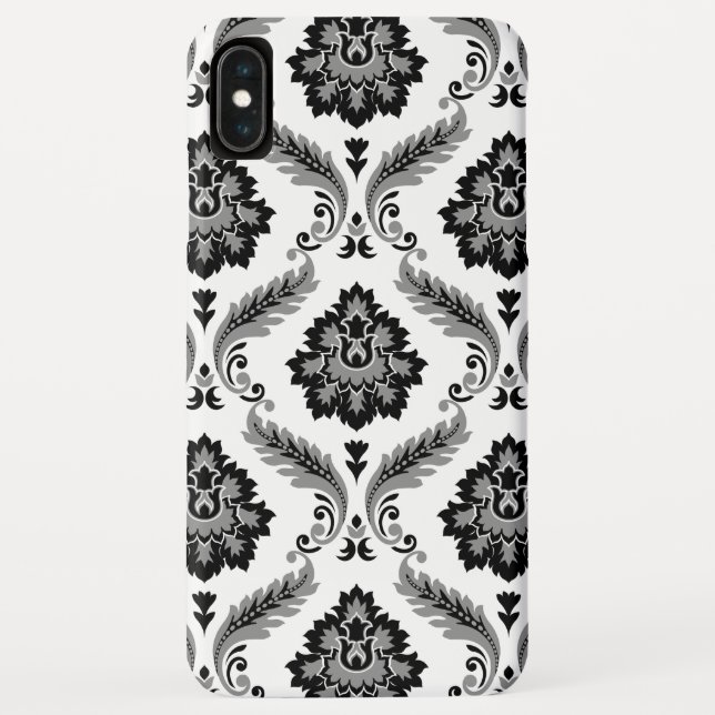 Coques Case-Mate iPhone Motif Damassé Rococo Gris Noir Blanc (Dos)