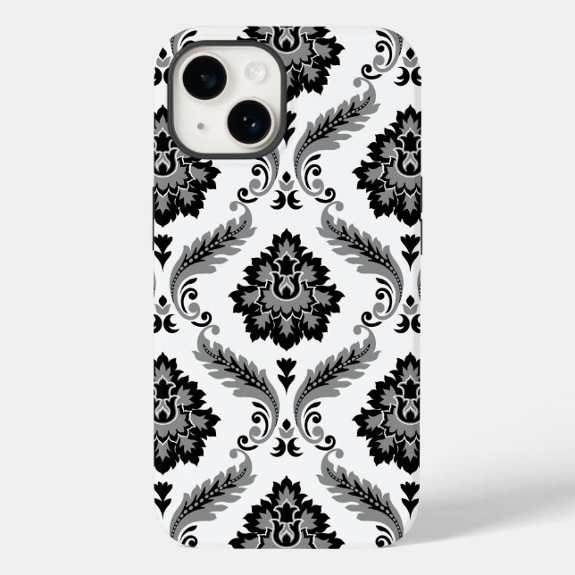 Coques Case-Mate iPhone Motif Damassé Rococo Gris Noir Blanc (Verso)