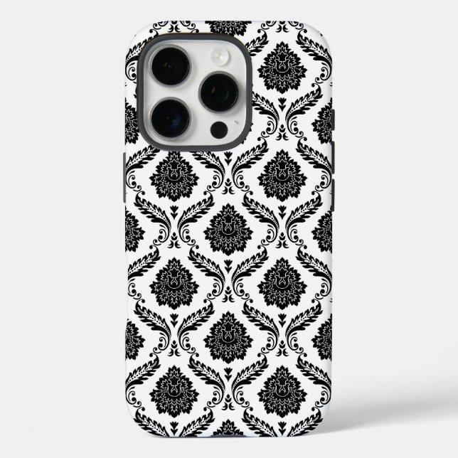 Coques Case-Mate iPhone Motif Damassé Rococo Noir sur Blanc (Verso)