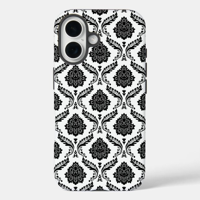 Coques Case-Mate iPhone Motif Damassé Rococo Noir sur Blanc (Verso)