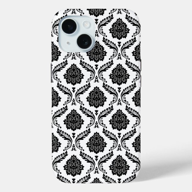 Coques Case-Mate iPhone Motif Damassé Rococo Noir sur Blanc (Verso)