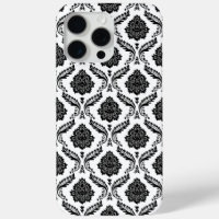 Motif Damassé Rococo Noir sur Blanc
