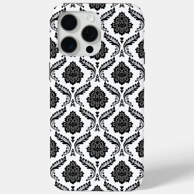 Coques Case-Mate iPhone Motif Damassé Rococo Noir sur Blanc (Verso)