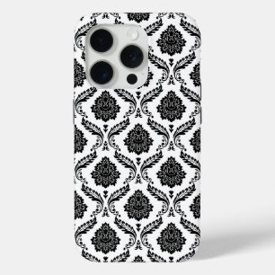 Coque Case-Mate iPhone Motif Damassé Rococo Noir sur Fond Blanc