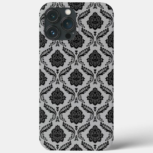 Coques Case-Mate iPhone Motif Damassé Rococo Noir sur Gris (Verso)