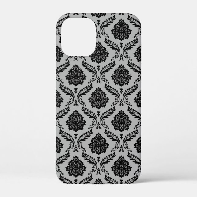 Coques Case-Mate iPhone Motif Damassé Rococo Noir sur Gris (Verso)